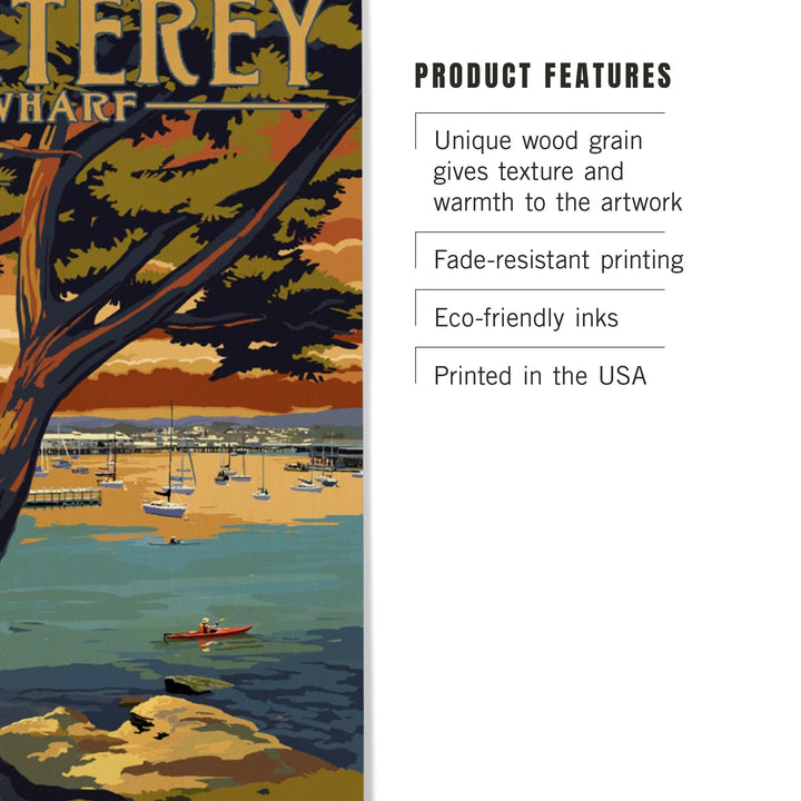 Monterey Wharf, California, Coastal Scene, Lantern Press Artwork, Wood Signs and Postcards Wood Lantern Press