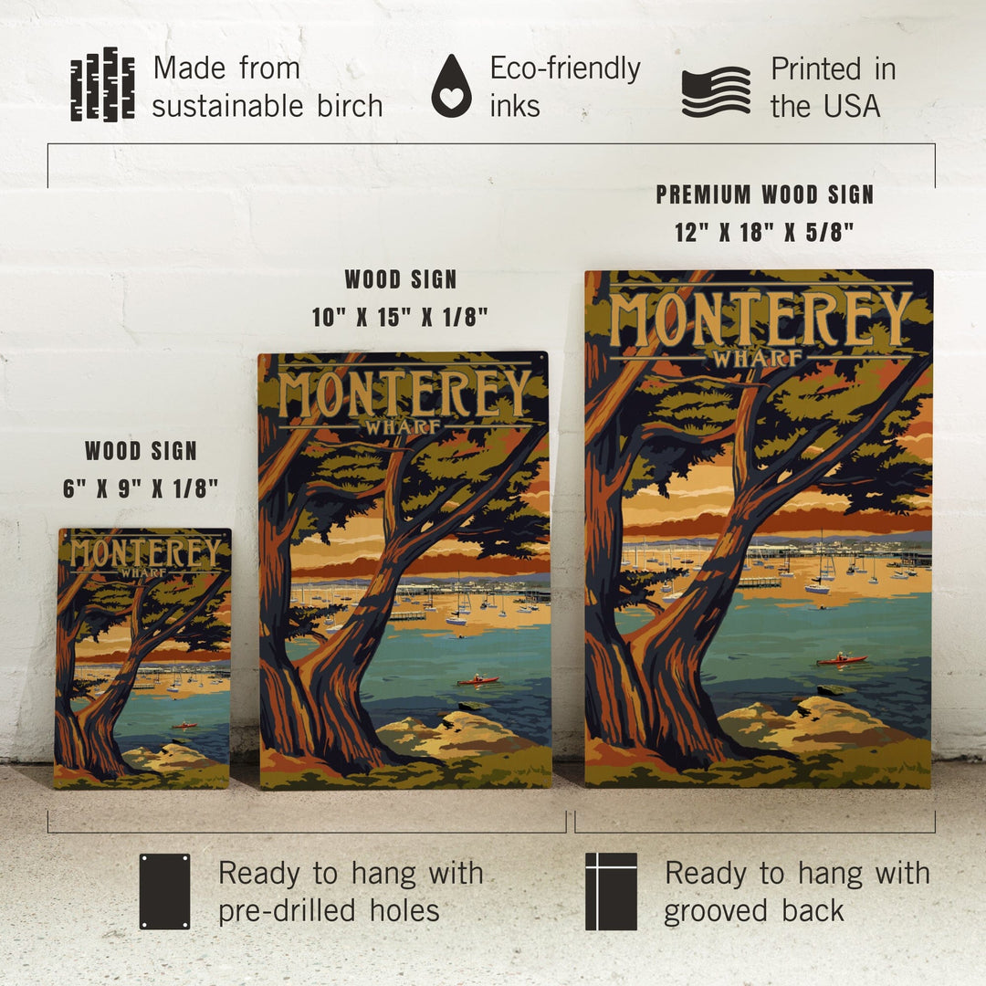 Monterey Wharf, California, Coastal Scene, Lantern Press Artwork, Wood Signs and Postcards Wood Lantern Press