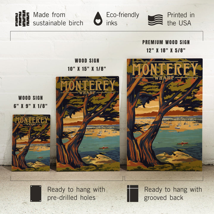 Monterey Wharf, California, Coastal Scene, Lantern Press Artwork, Wood Signs and Postcards Wood Lantern Press