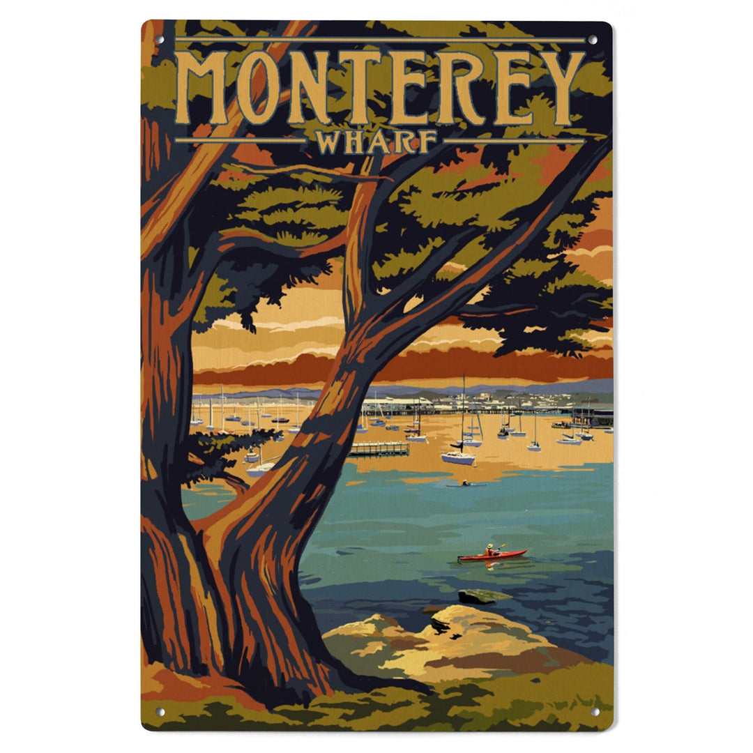 Monterey Wharf, California, Coastal Scene, Lantern Press Artwork, Wood Signs and Postcards Wood Lantern Press