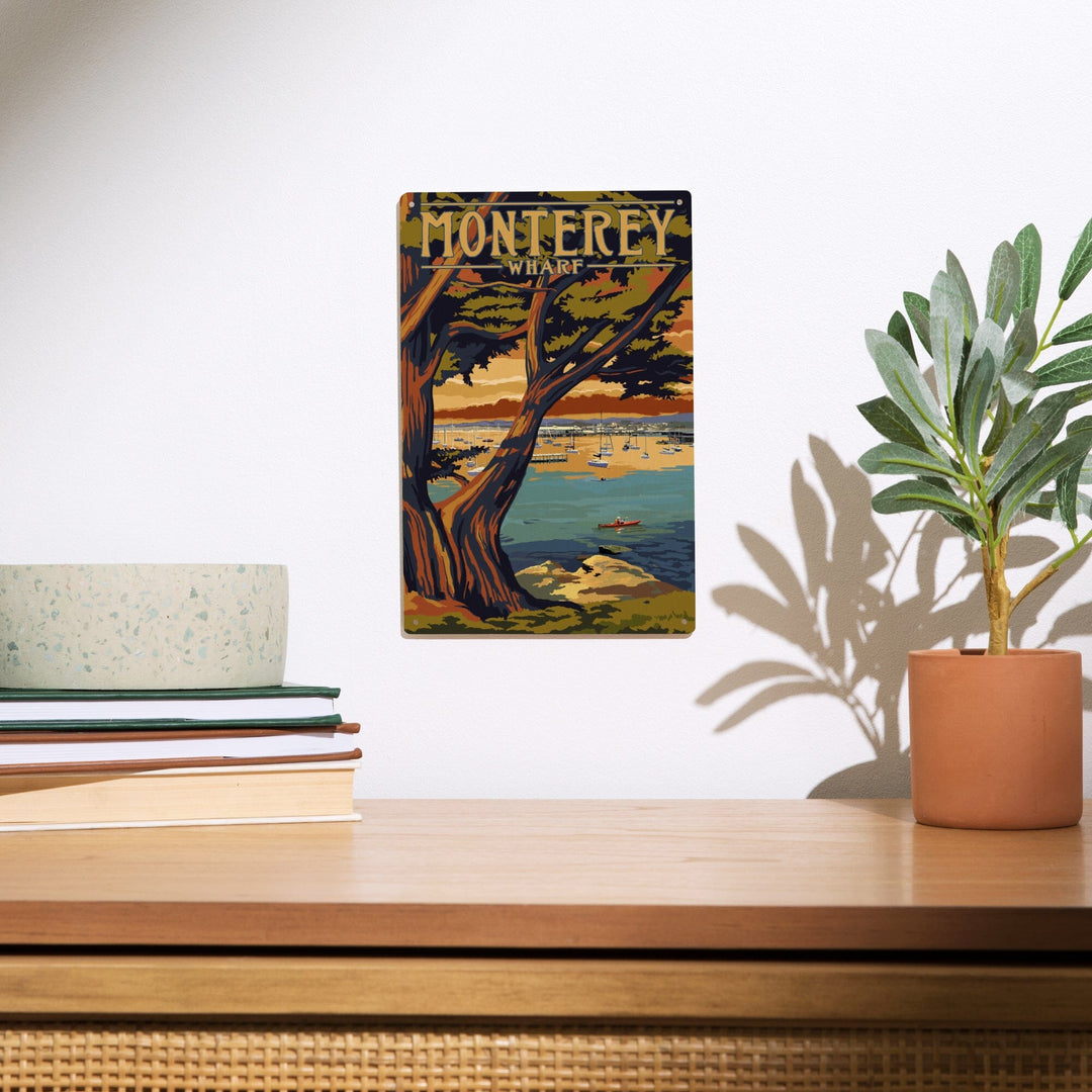 Monterey Wharf, California, Coastal Scene, Lantern Press Artwork, Wood Signs and Postcards Wood Lantern Press