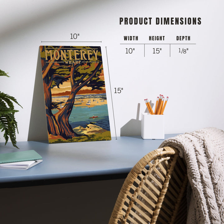 Monterey Wharf, California, Coastal Scene, Lantern Press Artwork, Wood Signs and Postcards Wood Lantern Press