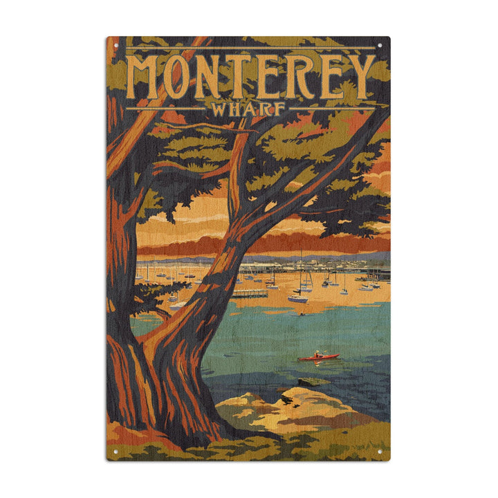 Monterey Wharf, California, Coastal Scene, Lantern Press Artwork, Wood Signs and Postcards Wood Lantern Press 6x9 Wood Sign