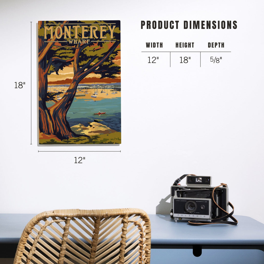 Monterey Wharf, California, Coastal Scene, Lantern Press Artwork, Wood Signs and Postcards Wood Lantern Press