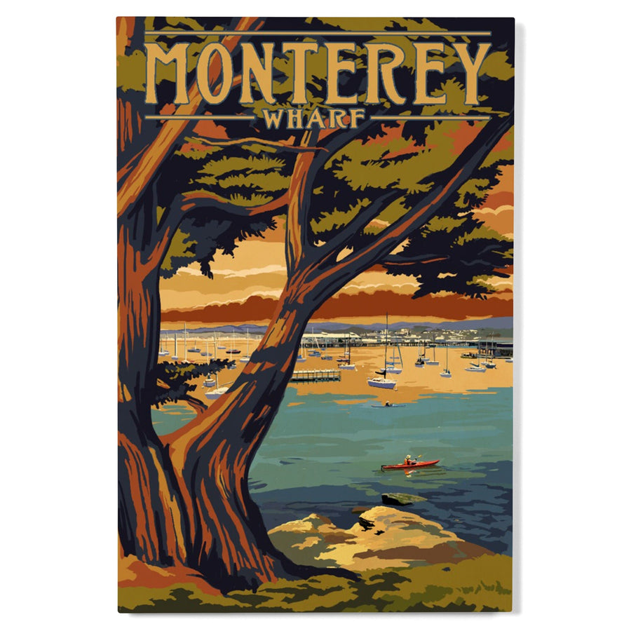 Monterey Wharf, California, Coastal Scene, Lantern Press Artwork, Wood Signs and Postcards Wood Lantern Press