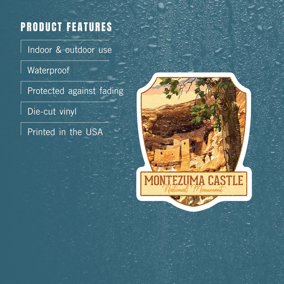 Montezuma Castle National Monument, Arizona, Castle Sunset, Contour, Vinyl Sticker Sticker Lantern Press