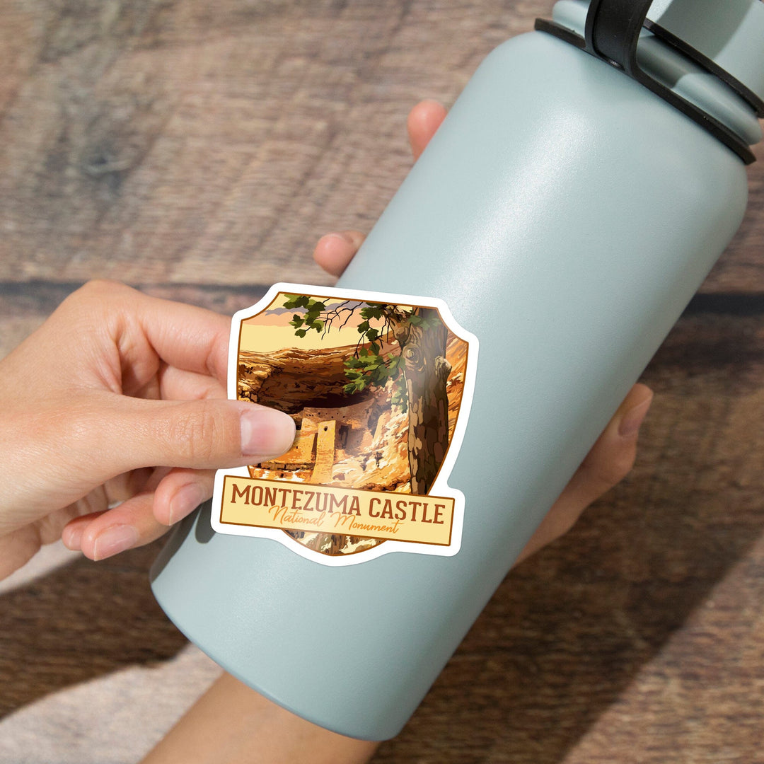 Montezuma Castle National Monument, Arizona, Castle Sunset, Contour, Vinyl Sticker Sticker Lantern Press
