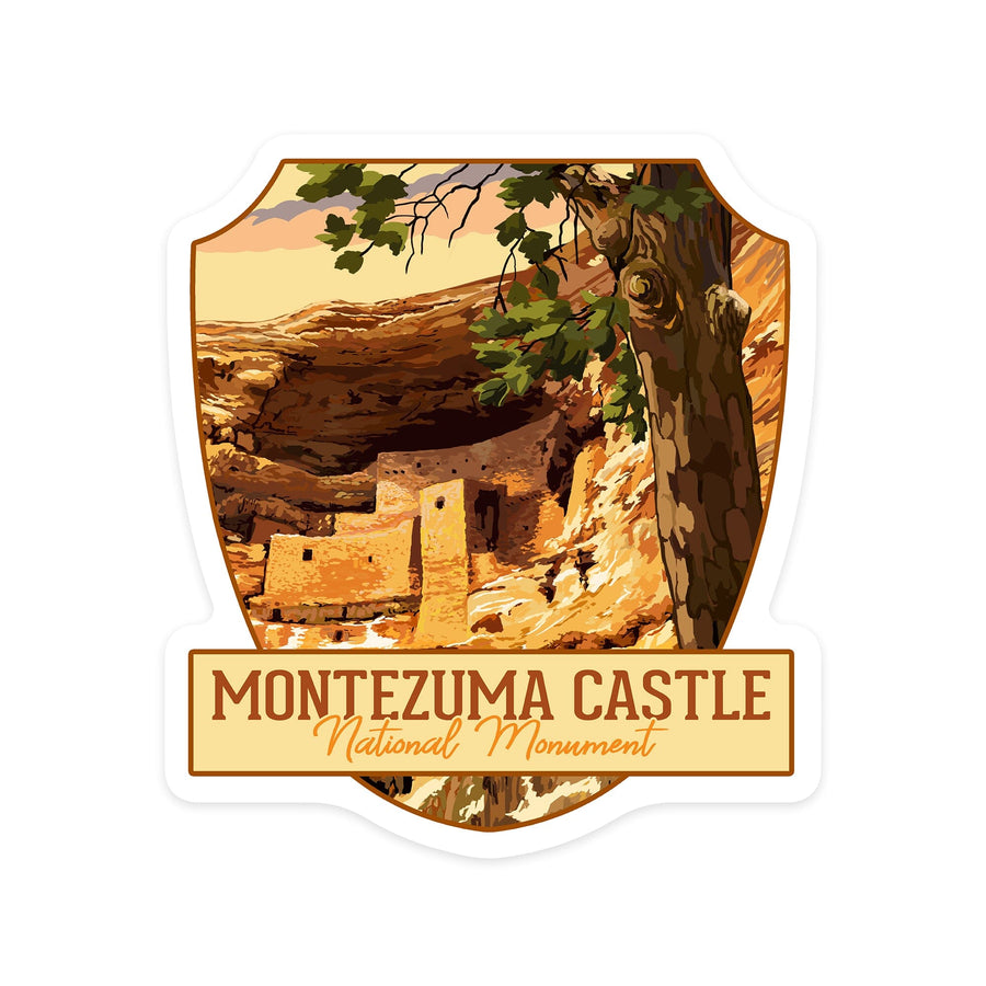 Montezuma Castle National Monument, Arizona, Castle Sunset, Contour, Vinyl Sticker Sticker Lantern Press