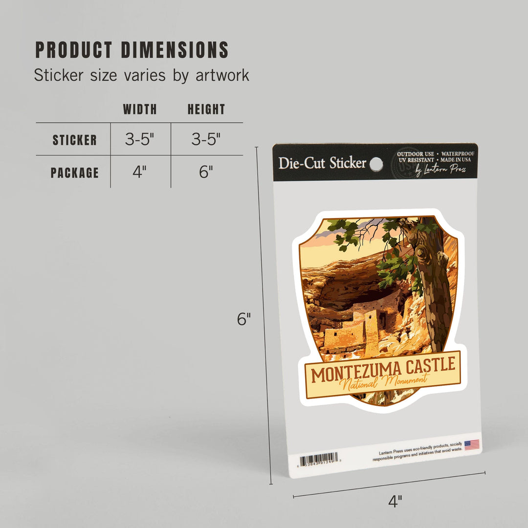 Montezuma Castle National Monument, Arizona, Castle Sunset, Contour, Vinyl Sticker Sticker Lantern Press