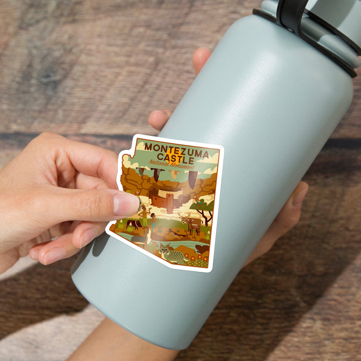 Montezuma Castle National Monument, Arizona, Geometric, Contour, Lantern Press Artwork, Vinyl Sticker Sticker Lantern Press