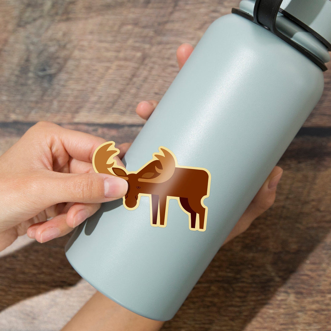 Moose, Geometric, Contour, Lantern Press Artwork, Vinyl Sticker Sticker Lantern Press