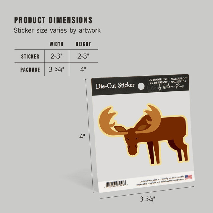 Moose, Geometric, Contour, Lantern Press Artwork, Vinyl Sticker Sticker Lantern Press