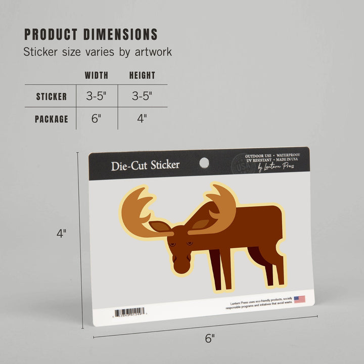 Moose, Geometric, Contour, Lantern Press Artwork, Vinyl Sticker Sticker Lantern Press