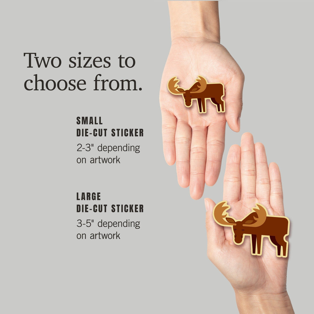 Moose, Geometric, Contour, Lantern Press Artwork, Vinyl Sticker Sticker Lantern Press