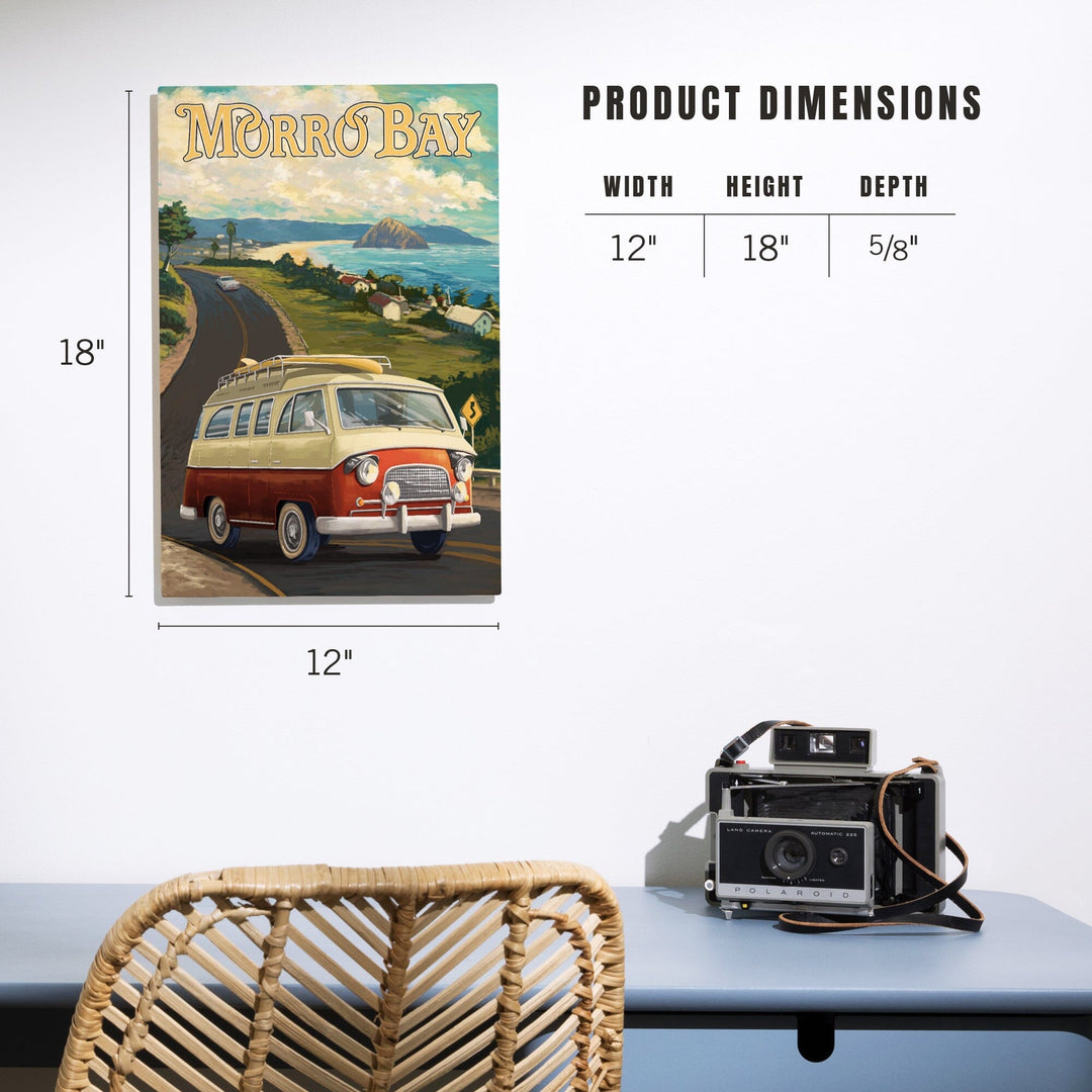 Morro Bay, California, Camper Van, Lantern Press Artwork, Wood Signs and Postcards Wood Lantern Press