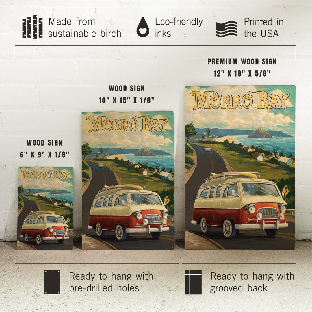 Morro Bay, California, Camper Van, Lantern Press Artwork, Wood Signs and Postcards Wood Lantern Press