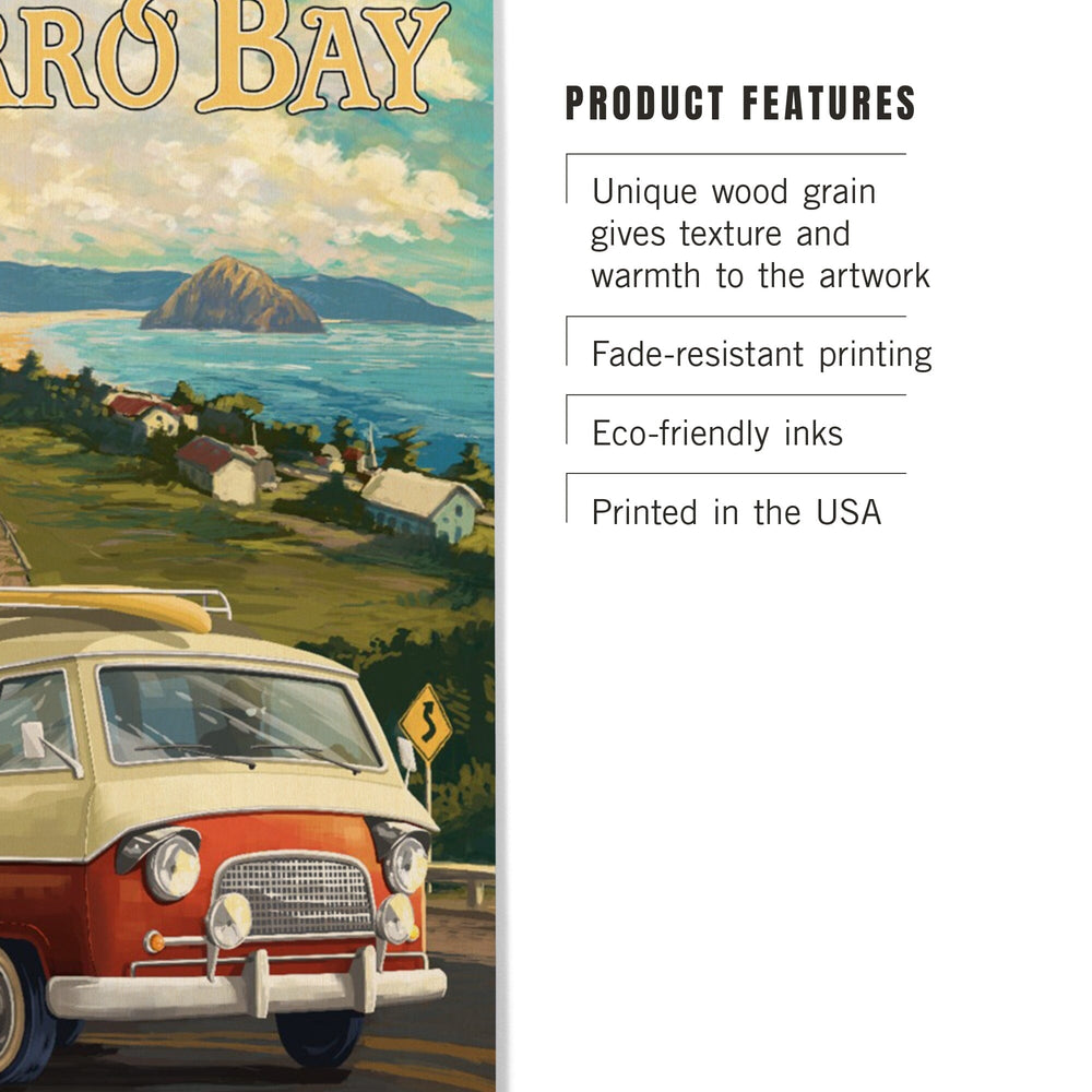 Morro Bay, California, Camper Van, Lantern Press Artwork, Wood Signs and Postcards Wood Lantern Press
