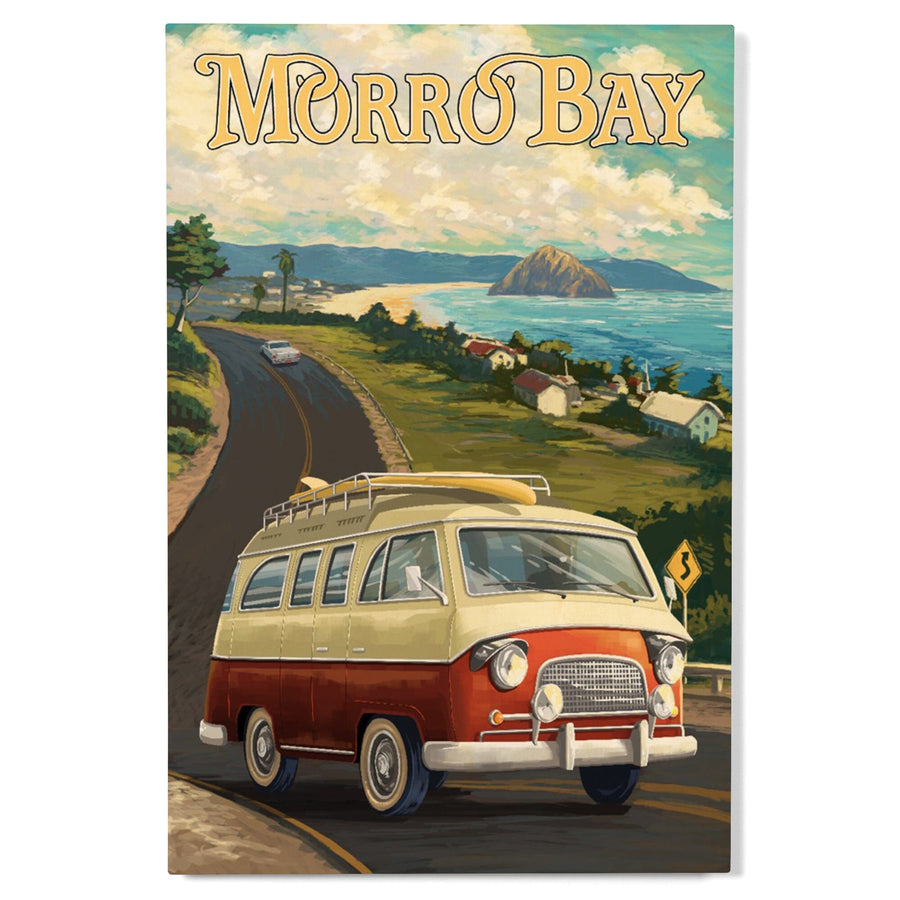 Morro Bay, California, Camper Van, Lantern Press Artwork, Wood Signs and Postcards Wood Lantern Press