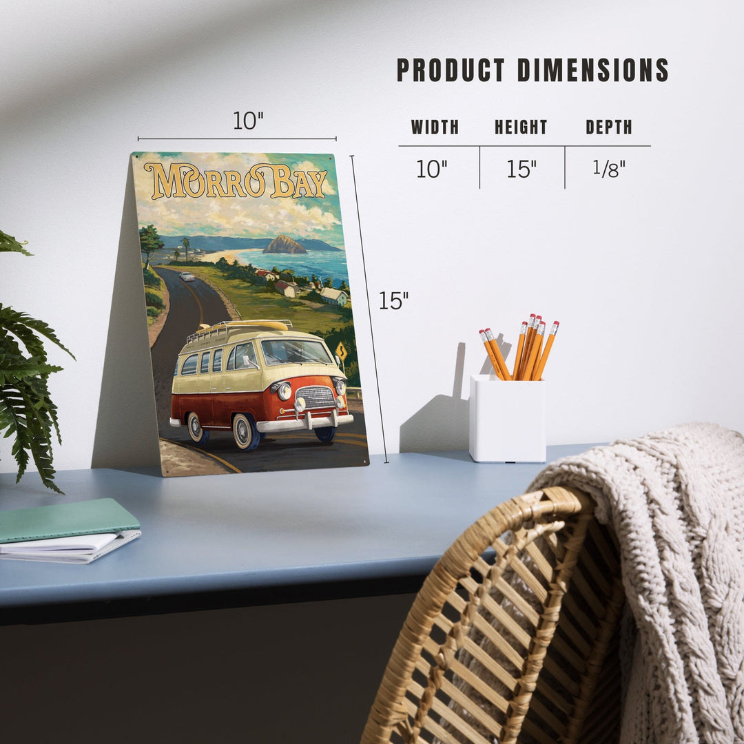 Morro Bay, California, Camper Van, Lantern Press Artwork, Wood Signs and Postcards Wood Lantern Press