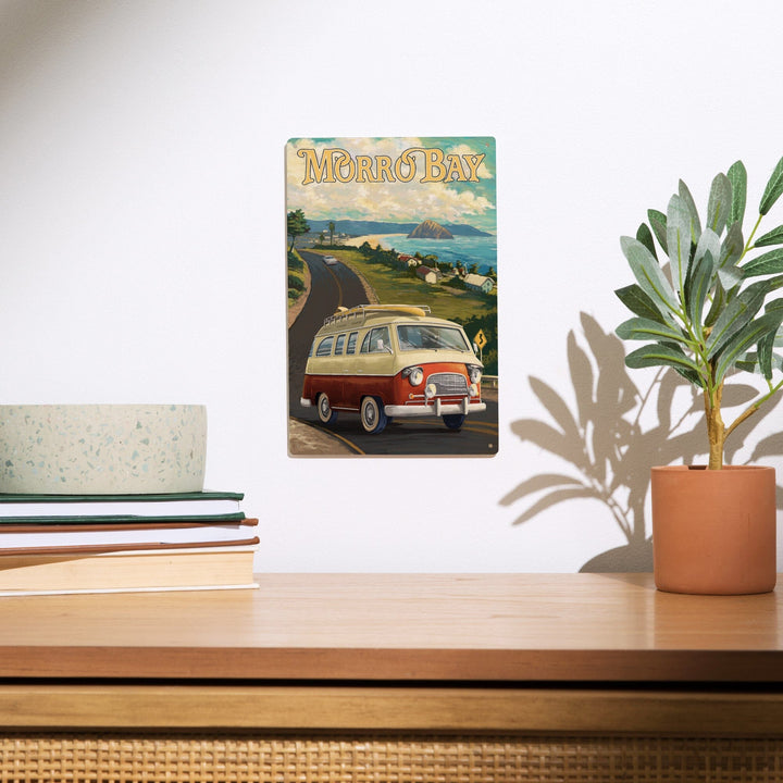 Morro Bay, California, Camper Van, Lantern Press Artwork, Wood Signs and Postcards Wood Lantern Press