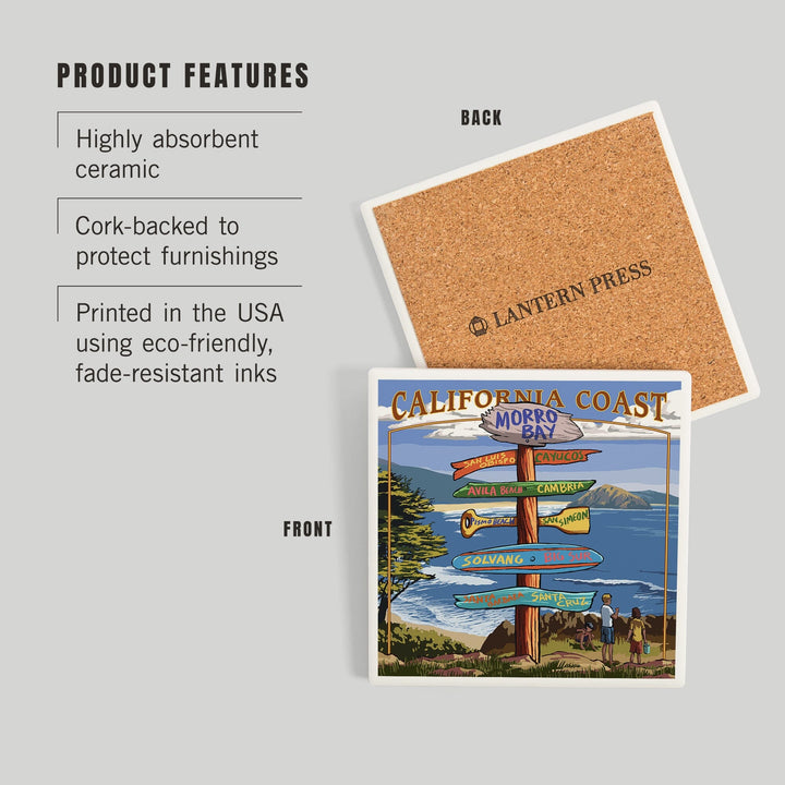 Morro Bay, California, Destinations Sign, Coasters Coasters Lantern Press