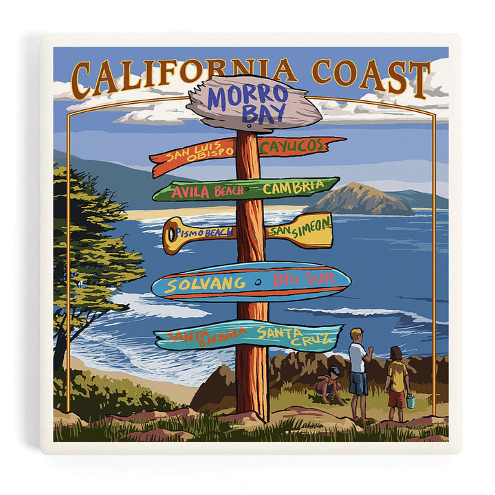 Morro Bay, California, Destinations Sign, Coasters Coasters Lantern Press Coaster