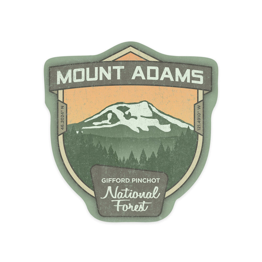 Mount Adams, Washington, Pacific Northwest Volcanoes, Contour, Vinyl Sticker Sticker Lantern Press