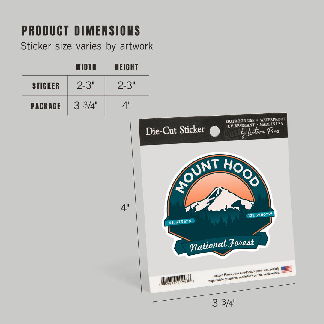 Mount Hood National Forest, Oregon, Pacific Northwest Volcanoes, Contour, Vinyl Sticker Sticker Lantern Press