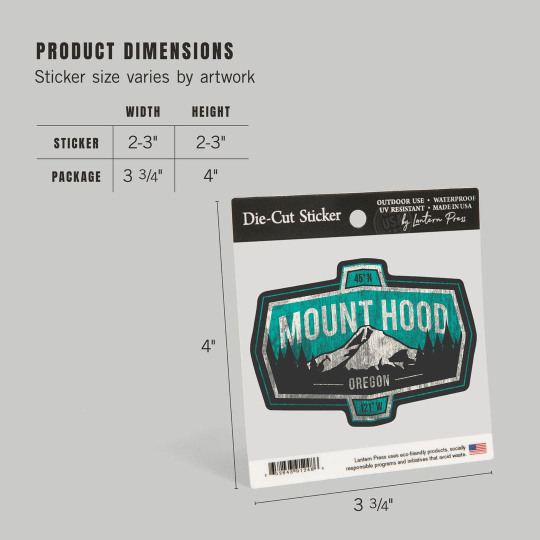 Mount Hood, Oregon, Contour, Vinyl Sticker Sticker Lantern Press