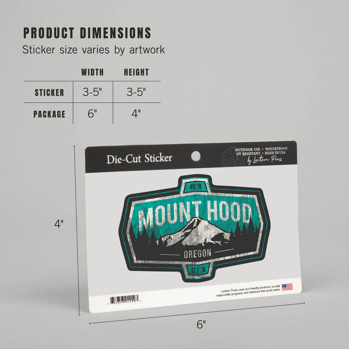 Mount Hood, Oregon, Contour, Vinyl Sticker Sticker Lantern Press