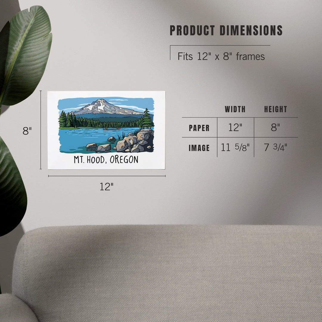 Mount Hood, Oregon, River and Mountain, Line Drawing, Art & Giclee Prints Art Lantern Press