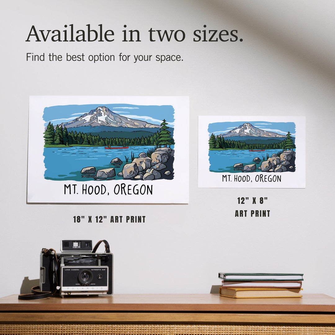 Mount Hood, Oregon, River and Mountain, Line Drawing, Art & Giclee Prints Art Lantern Press