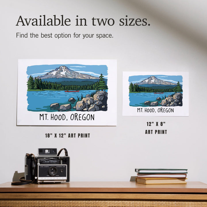 Mount Hood, Oregon, River and Mountain, Line Drawing, Art & Giclee Prints Art Lantern Press