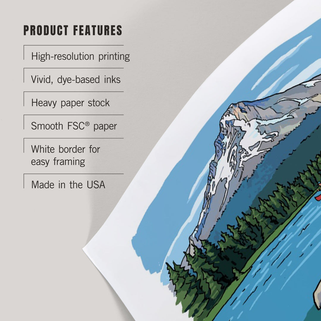 Mount Hood, Oregon, River and Mountain, Line Drawing, Art & Giclee Prints Art Lantern Press