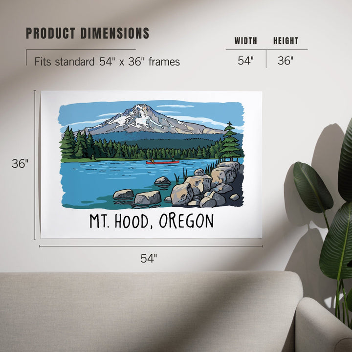 Mount Hood, Oregon, River and Mountain, Line Drawing, Art & Giclee Prints Art Lantern Press