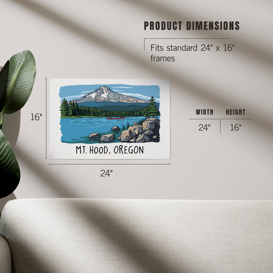 Mount Hood, Oregon, River and Mountain, Line Drawing, Art & Giclee Prints Art Lantern Press