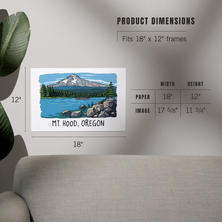 Mount Hood, Oregon, River and Mountain, Line Drawing, Art & Giclee Prints Art Lantern Press
