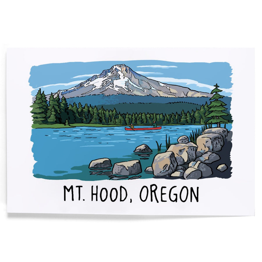 Mount Hood, Oregon, River and Mountain, Line Drawing, Art & Giclee Prints Art Lantern Press