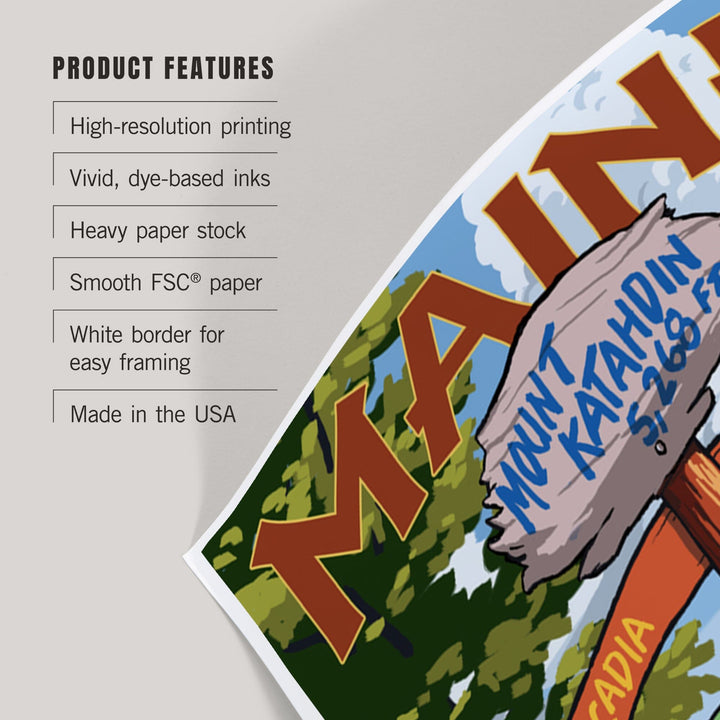 Mount Katahdin, Maine, Destinations Sign, Art & Giclee Prints Art Lantern Press