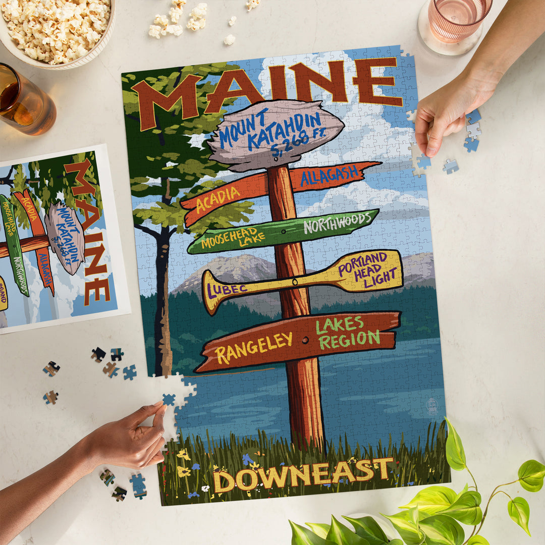 Mount Katahdin, Maine, Destinations Sign, Jigsaw Puzzle Puzzle Lantern Press