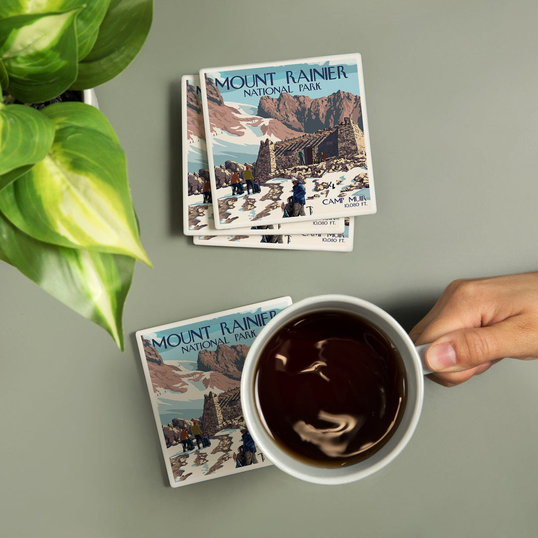 Mount Rainier National Park, Washington, Camp Muir and Climbers, Coasters Coasters Lantern Press