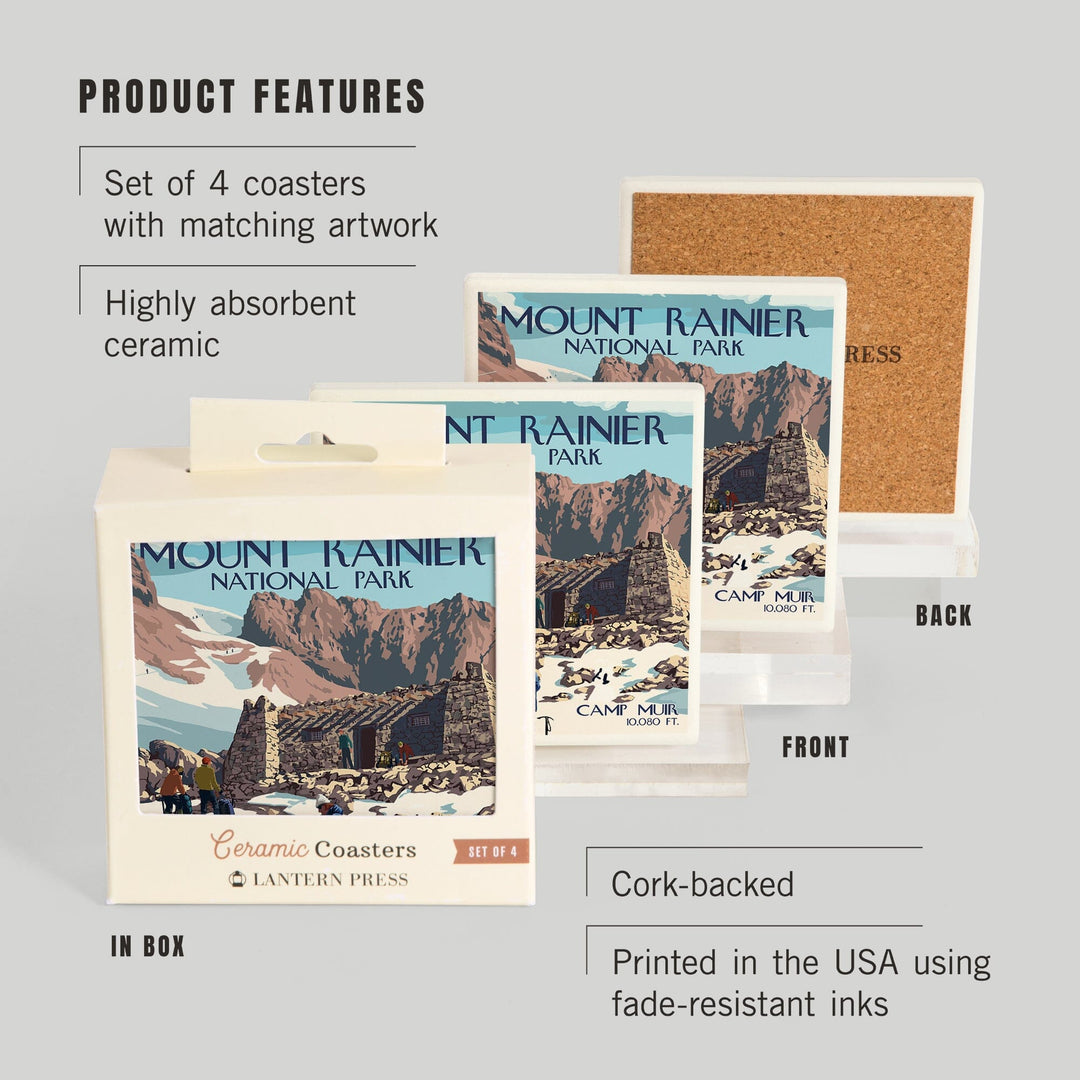Mount Rainier National Park, Washington, Camp Muir and Climbers, Coasters Coasters Lantern Press