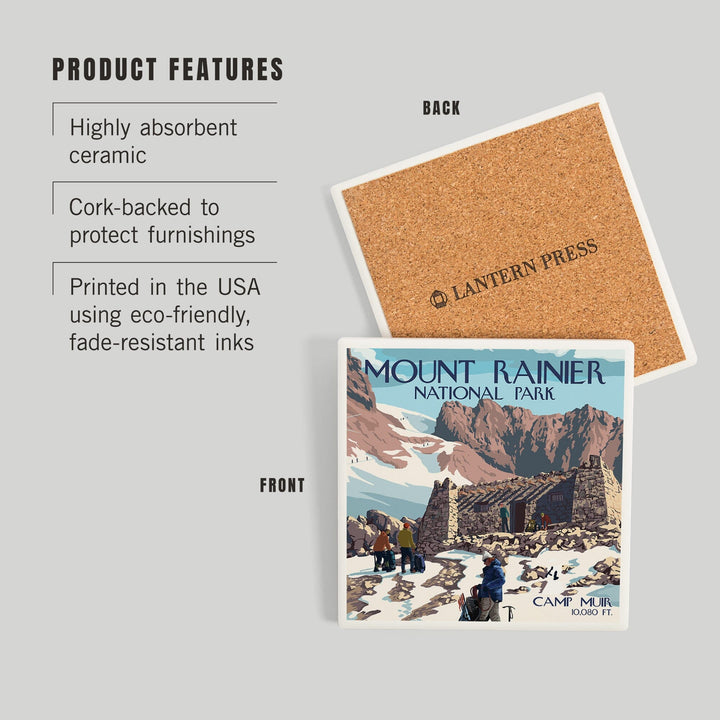 Mount Rainier National Park, Washington, Camp Muir and Climbers, Coasters Coasters Lantern Press