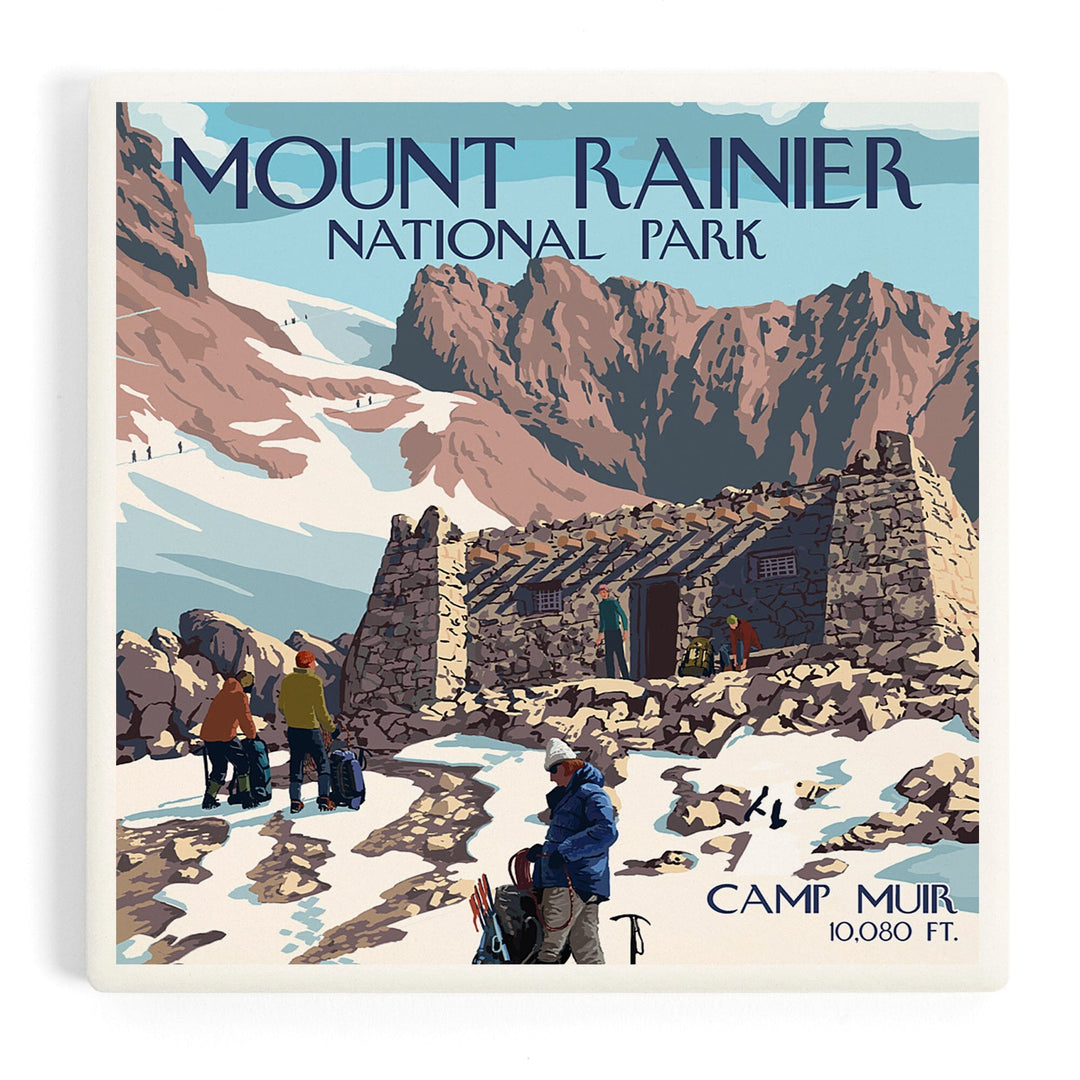 Mount Rainier National Park, Washington, Camp Muir and Climbers, Coasters Coasters Lantern Press Coaster