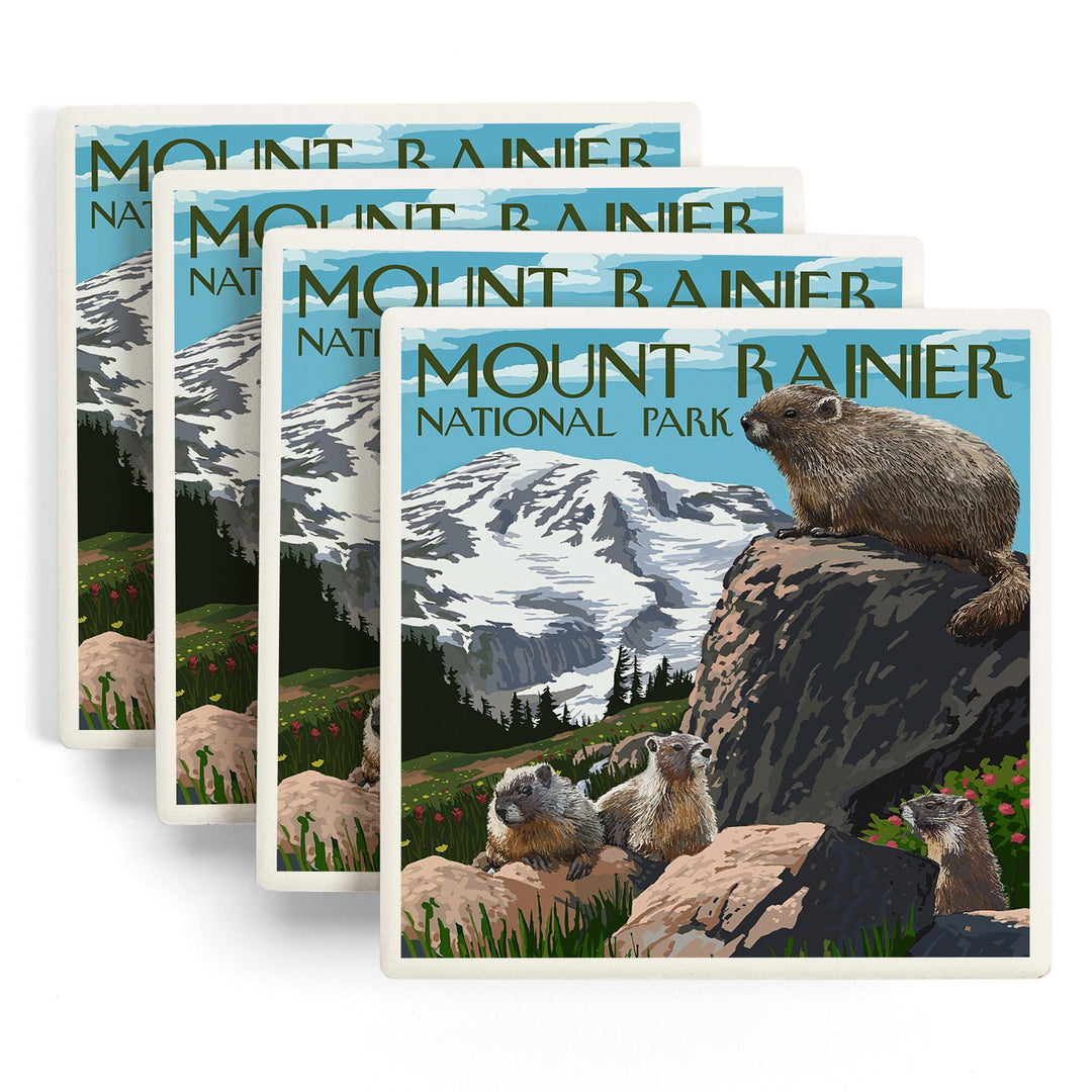 Mount Rainier National Park, Washington, Marmots, Coasters Coasters Lantern Press