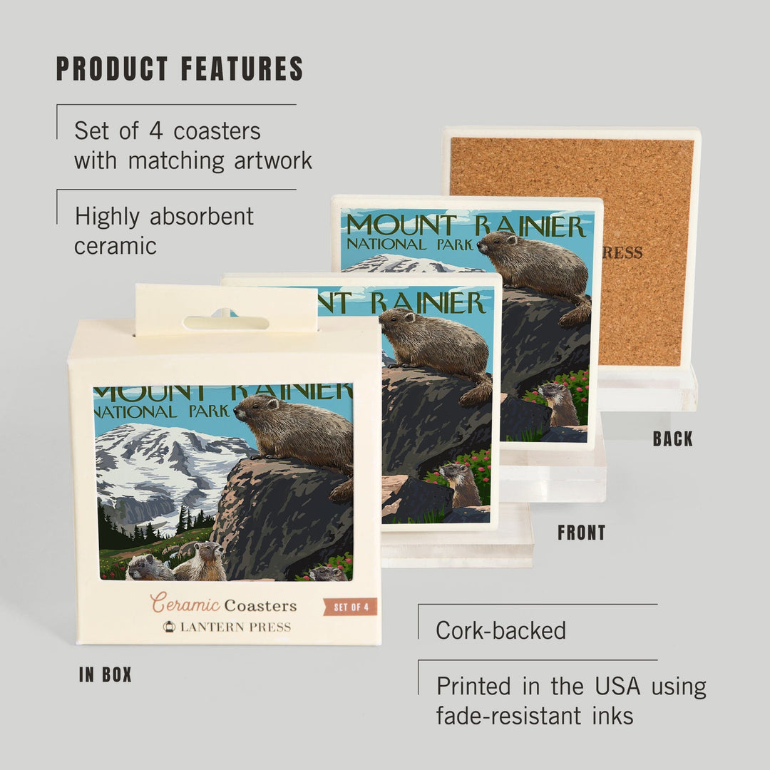 Mount Rainier National Park, Washington, Marmots, Coasters Coasters Lantern Press