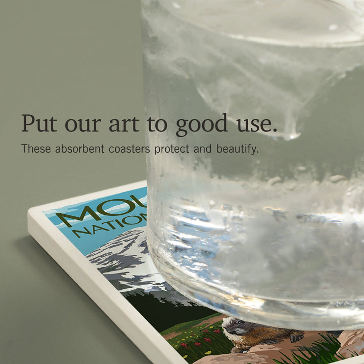 Mount Rainier National Park, Washington, Marmots, Coasters Coasters Lantern Press