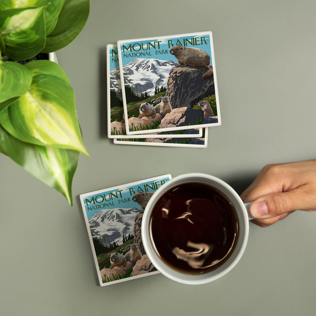 Mount Rainier National Park, Washington, Marmots, Coasters Coasters Lantern Press