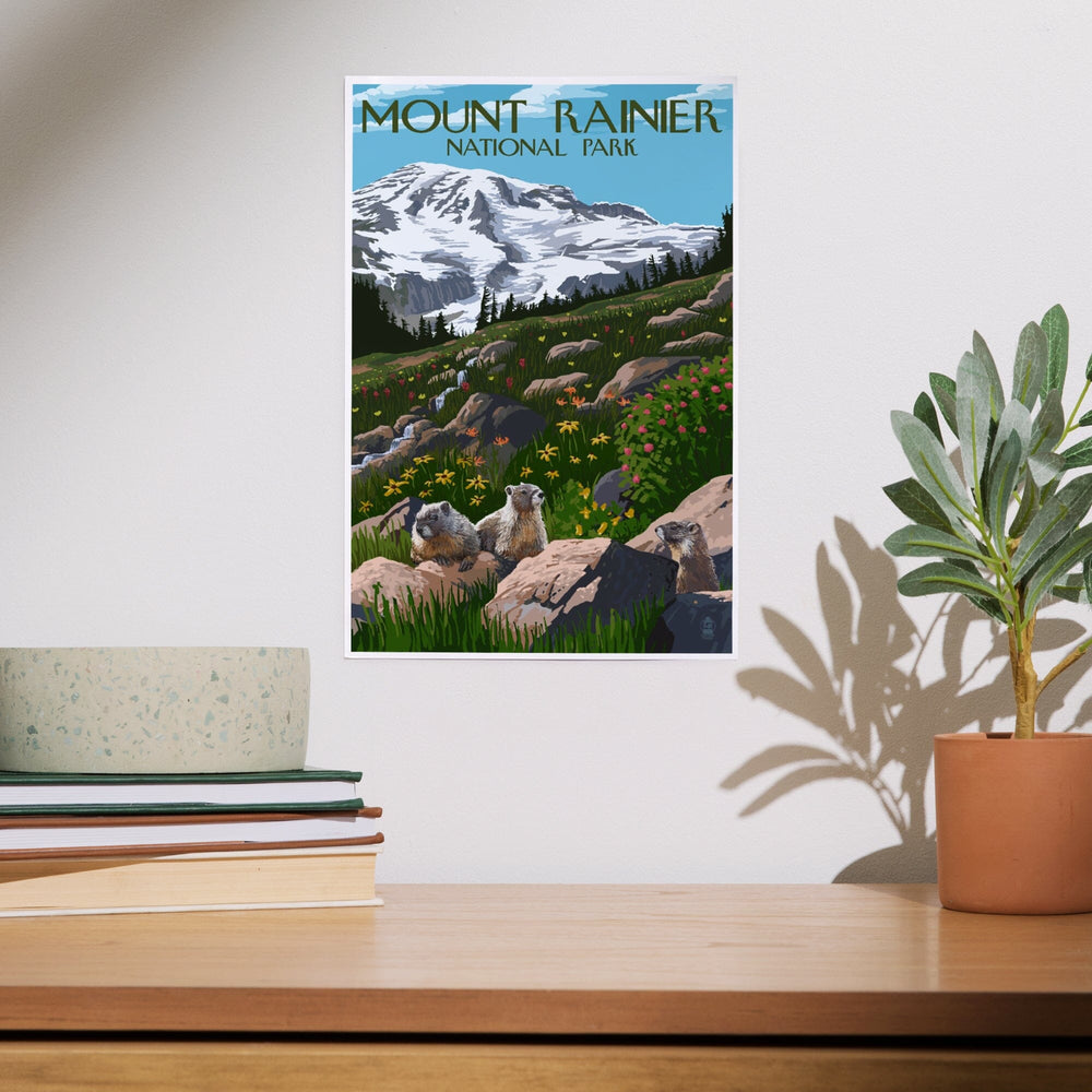 Mount Rainier National Park, Washington, Meadow and Marmots, Art & Giclee Prints Art Lantern Press 