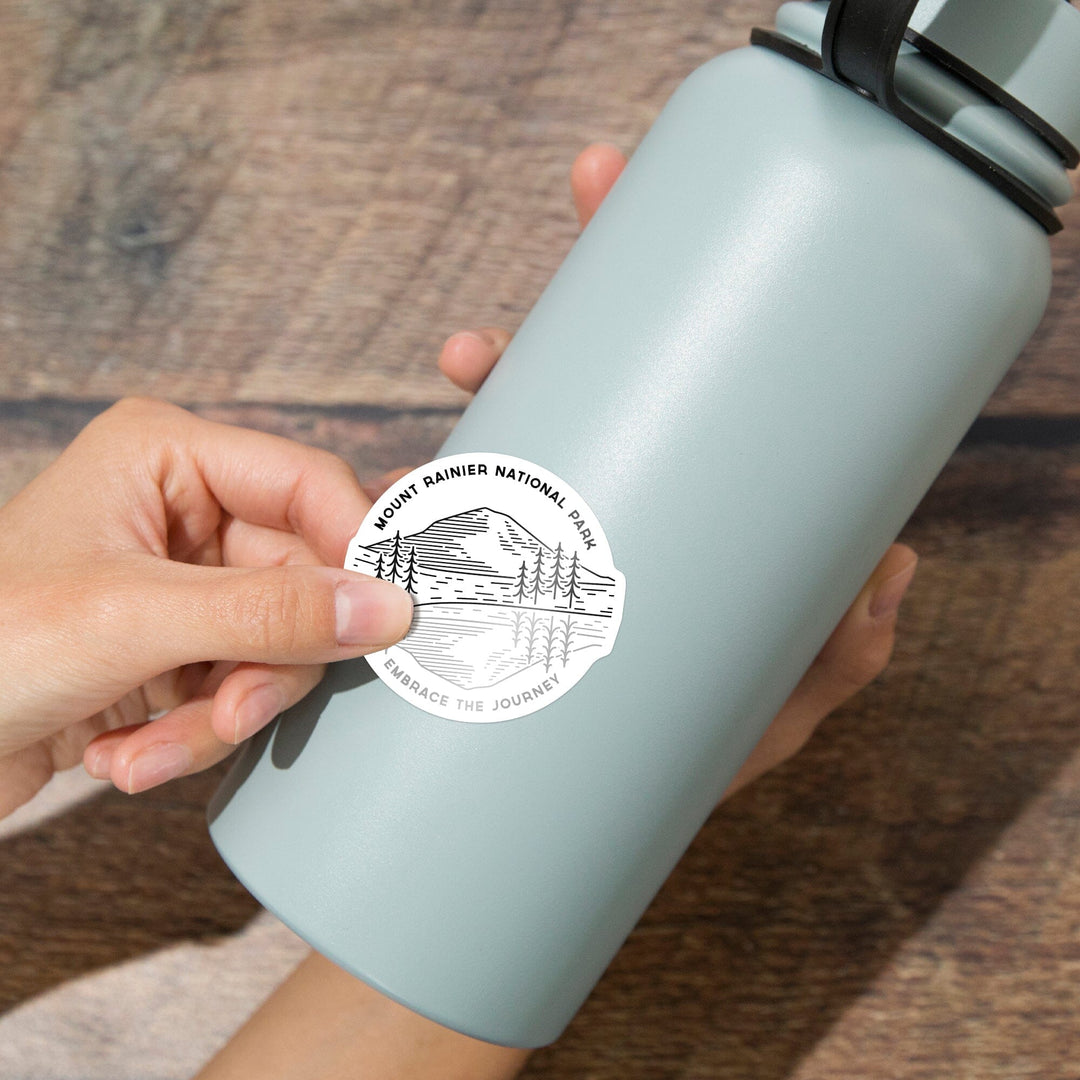 Mount Rainier National Park, Washington, Reflection Lake, Simple Lines, Contour, Lantern Press Artwork, Vinyl Sticker Sticker Lantern Press